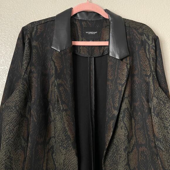 Liverpool Blazer Womens Large Black Green Reptile Snake Print Preppy Retro Goth - Picture 4 of 11